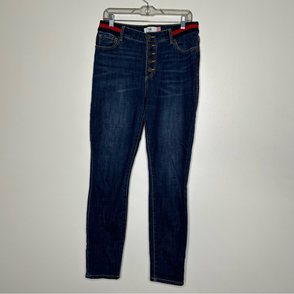 CAbi High Rise Dark Blue Jeans with Red Accents